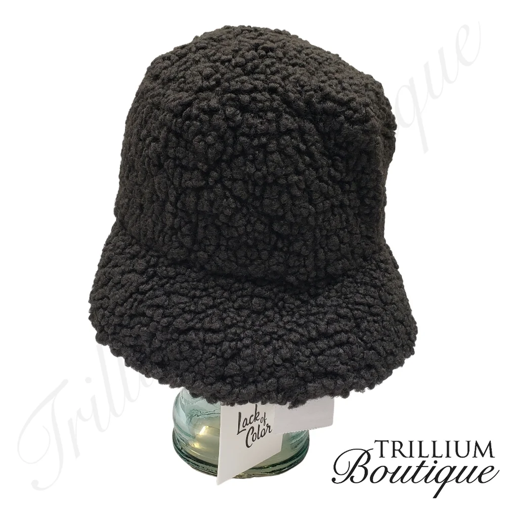LACK OF COLOR Bucket Hat Black Small/Medium Teddy Fleece Hat Cottagecore Outdoor